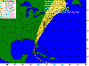 The 7 PM position and forecast for Charley.  The center arrived here around 9:45 PM